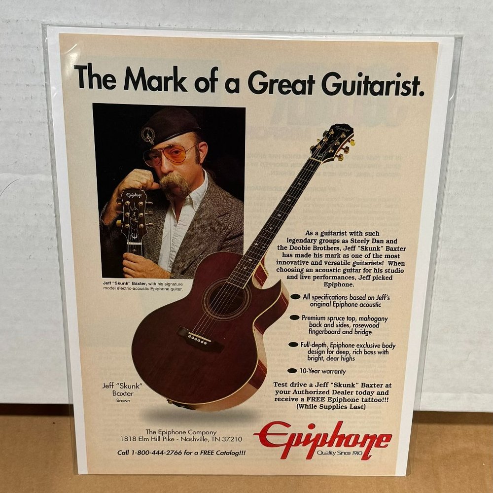 Jeff "Skunk" Baxter of Doobie Brothers - Epiphone Guitars - 1995 Print Ad
